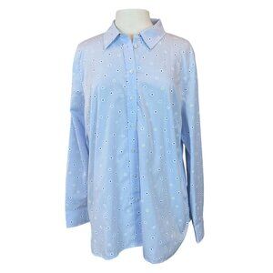 Talbots Classic Cotton Button-Front Shirt Daisy Stripe XL NWT